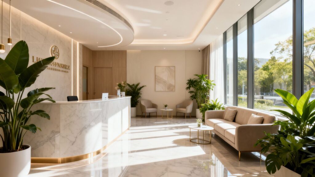 Modern aesthetic clinic interior with natural light.
