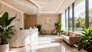 Modern aesthetic clinic interior with natural light.