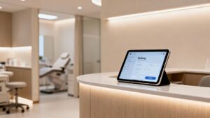 Clinic booking system on a tablet.