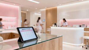Medical spa interior with digital scheduling.