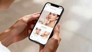 Aesthetic clinic website being browsed on a smartphone.