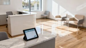 Clinic lead tracking system interface on a tablet.