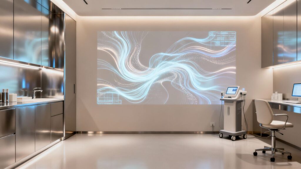 Modern clinic with AI art projection.