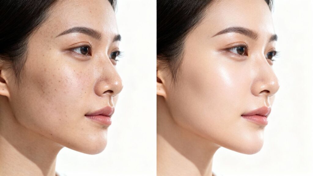 Before and after cosmetic surgery facial comparison.