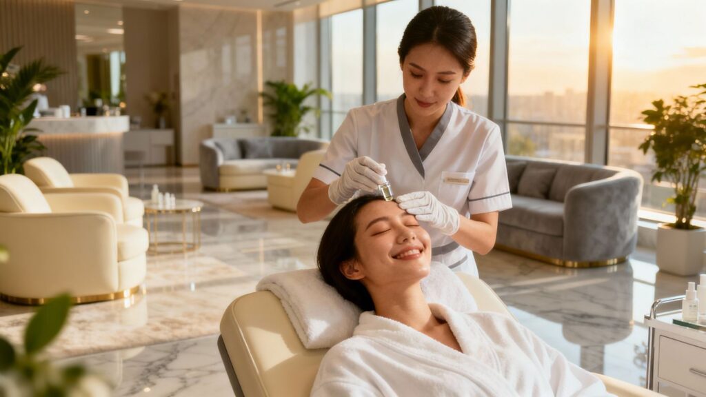 Medical spa interior with client receiving treatment.