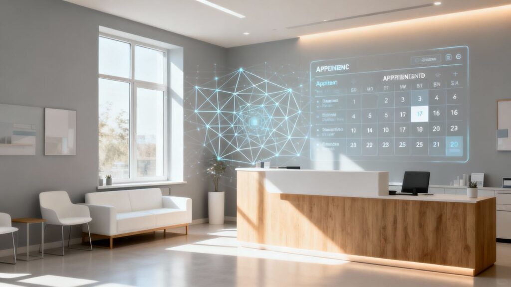 Clinic calendar with AI scheduling interface.