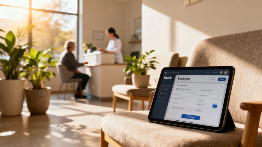 Clinic booking system on a digital tablet.