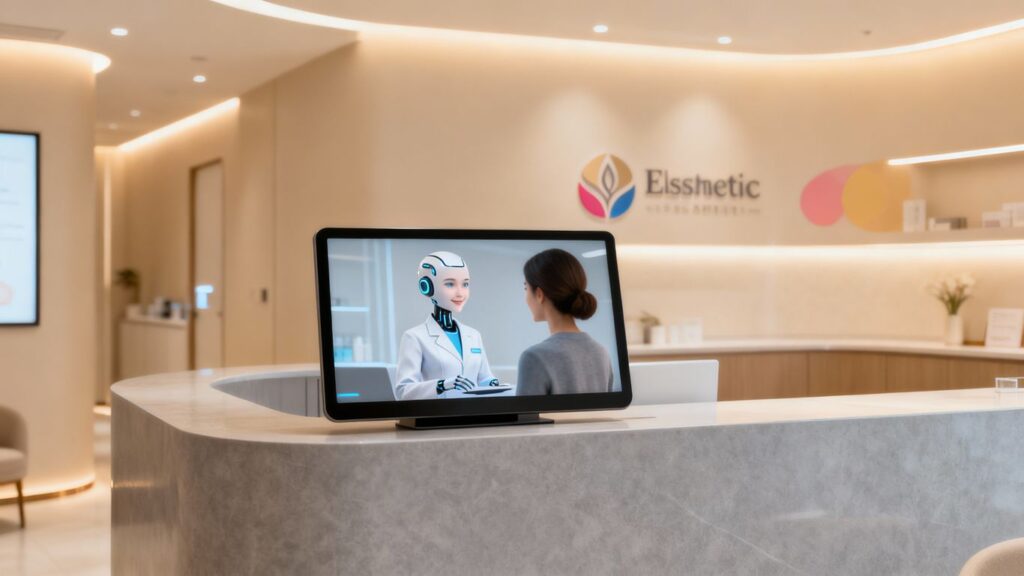 AI receptionist assisting a patient in a clinic.