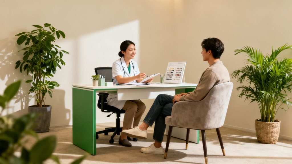 Client and practitioner in a medspa consultation.