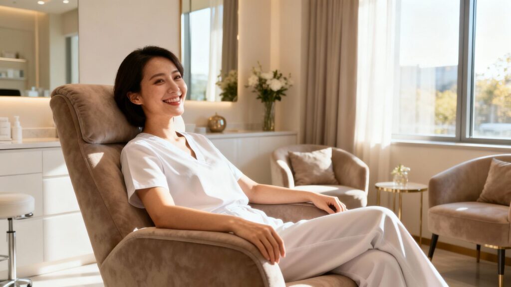 Modern med spa interior with client relaxing.