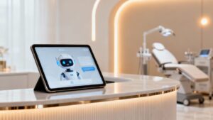 AI chatbot interface on a tablet in a medspa.