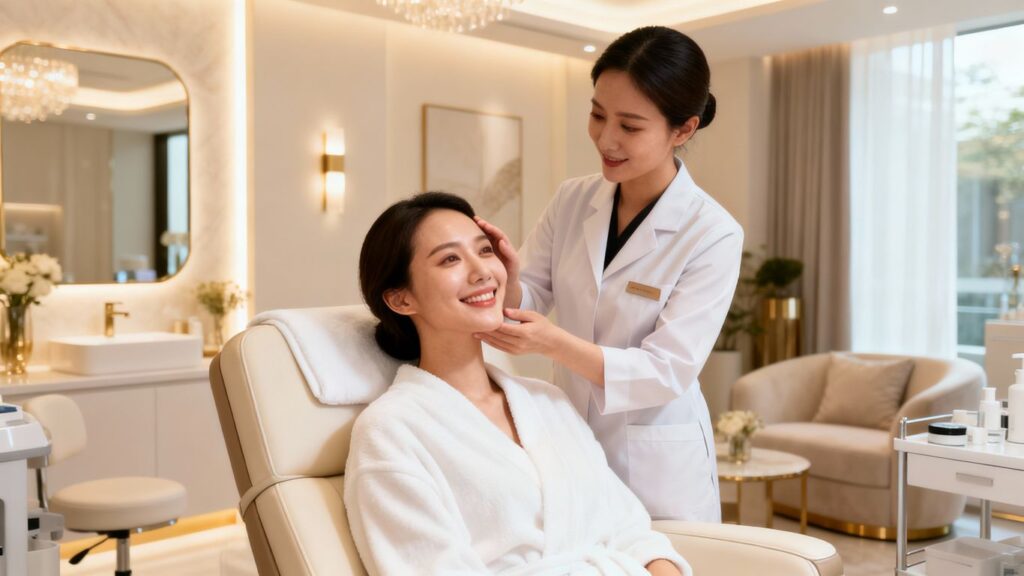 Medspa client receiving treatment, looking happy and refreshed.